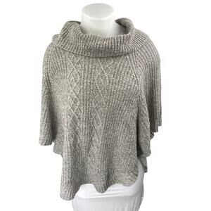 Karen Scott Women's Gray Cable Knit Cowl Turtle Neck Poncho Sweater Top Sz L/XL
